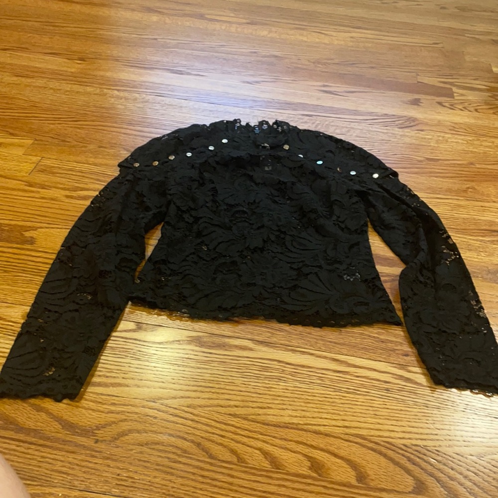 Keepsake Women's Trend Star Crossed Long Sleeve Lace Top Black xs